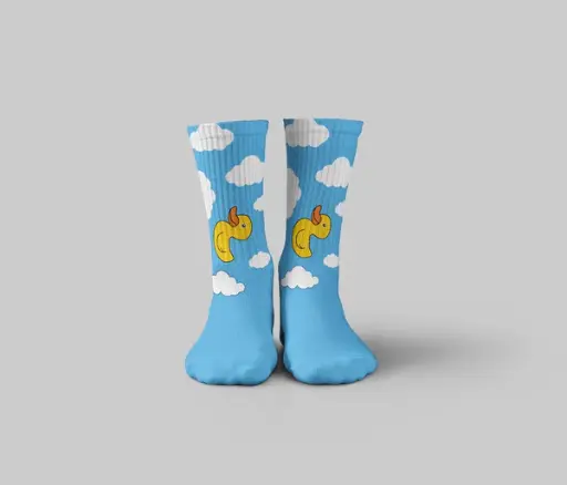 [4735] Duck Blue Mid Calf Socks